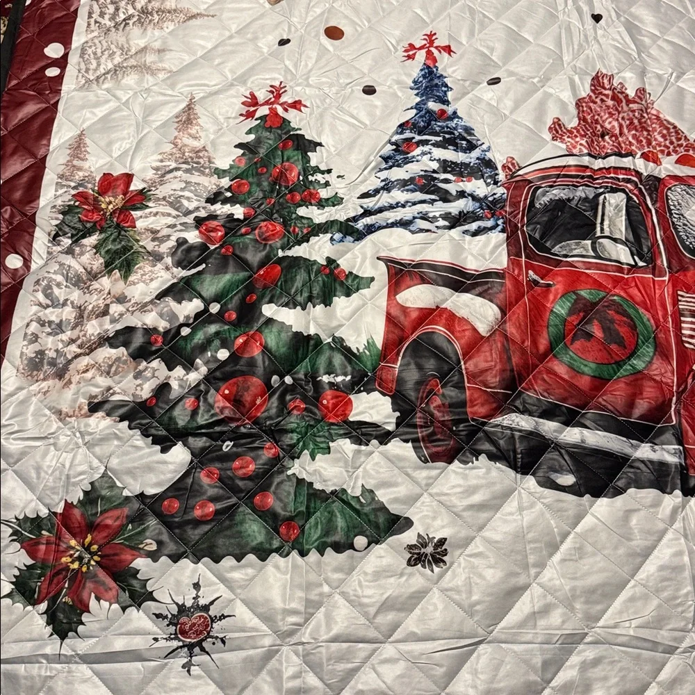 Quilted Christmas Blanket Red Truck Holiday Throw Large 91x102 Farmhouse Style